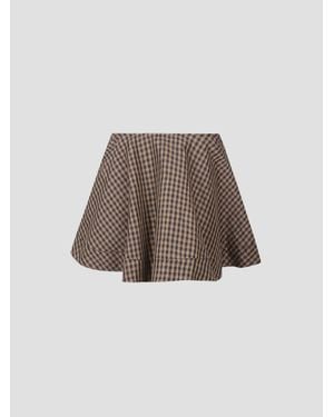 Ganni Textured Check Mini Circle Skirt - Brown