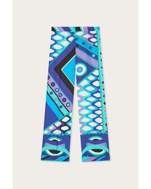PUCCI Mid-Rise Silk Pants With Elastic Waist - Blue
