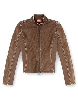 DIESEL Lightweight Bonded Biker Jacket With Minimal Band Collar And Embossed Oval D Detail - Brown