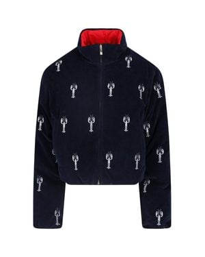 Thom Browne Cropped Zip-Front Jacket With Allover Lobster Embroidery - Blue