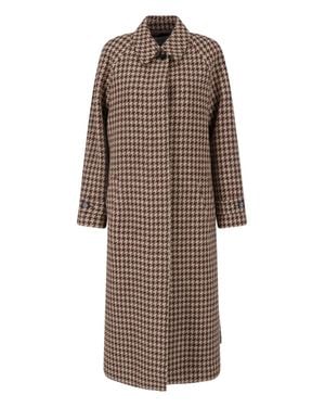 Lardini Houndstooth Long Coat - Brown