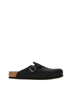 Birkenstock Leather Boston Slippers - Black