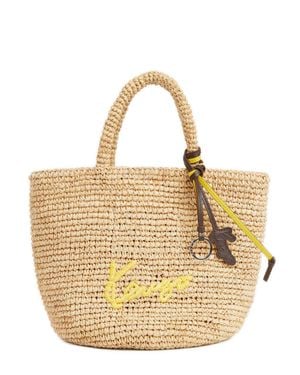 KENZO Mini Raffia Handbag With Drawstring Closure - Metallic