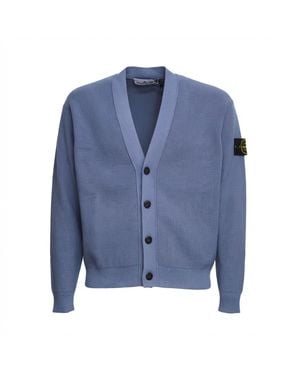 Stone Island Ribbed Cotton Cardigan - Blue