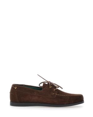 VINNY'S Suede Loafers With Rounded Toe And Bow Strap - Brown
