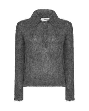 Chloé Polo Shirt Smoky Alpaca-Blend - Gray