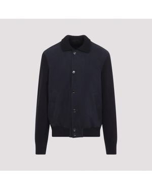 Brioni Leather Shirt Collar Blouson Jacket - Blue