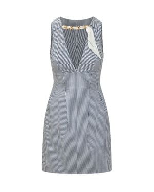 Elisabetta Franchi Mini Striped Suit With Decorative Chain - Gray