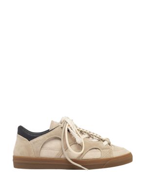 Santha Leather Suede Sneaker With Braided Front Lace-Up Detail - Natural