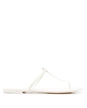 Tory Burch Stylish Slip-On Sandals With-Tone Logo - White