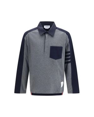 Thom Browne Oversized Rugby Polo With Contrast Collar - Blue
