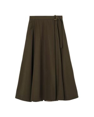 Burberry Wool Twill Midi Skirt - Green