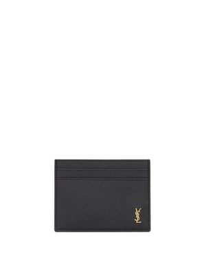 Saint Laurent Tiny Cassandre East/West Leather Wallet - Gray