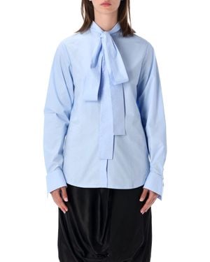 7 For All Mankind Bow Tie Neck Long Sleeve Blouse - Blue