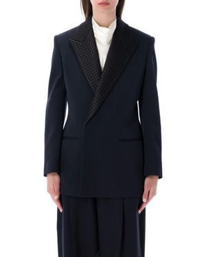 Bottega Veneta Tailored Blazer With Woven Peak Lapel - Blue