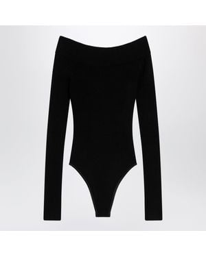 Alaïa Alaia Shaping Ribbed Knit Offshoulder Bodysuit - Black