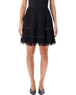 GIMAGUAS Tiered Lace-Trim Mini Skirt - Black
