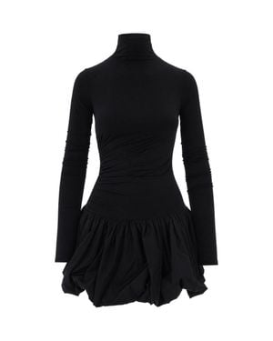 ANDAMANE Ruched Turtleneck Mini Dress - Black