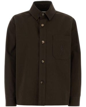 Saint Laurent Oversized Cotton Shirt With Classic Collar And Logo Chest Pocket - Black