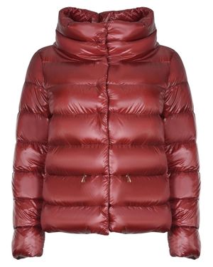 Herno Padded Quilted Nylon Jacket With High Collar And Zip Front - Red