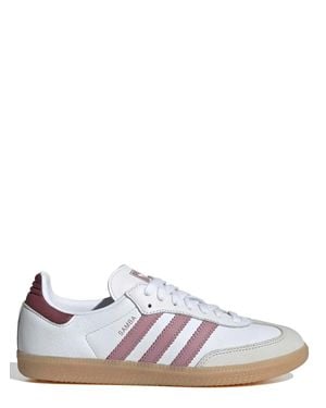 adidas Classic Regular-Fit Leather Lace-Up Sneakers With 3-Stripes Samba Logo - White