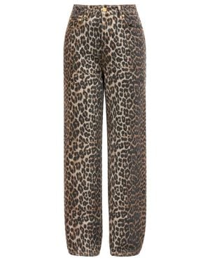 Ganni "Lari" Jeans With Leopard Print - Gray