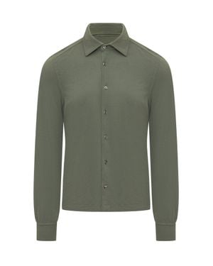 Malo Long Sleeve Shirt With Classic Collar And Buttons - Green