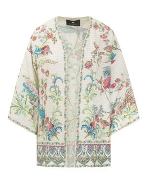 Etro Floral Print Wrap-Style Blazer Jacket - Gray