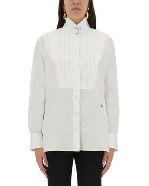 McQueen Tuxedo Cotton Poplin Shirt With Pleated Plastron - White