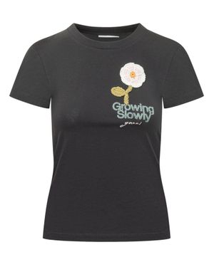 Ganni Embroidered Graphic T-Shirt - Black