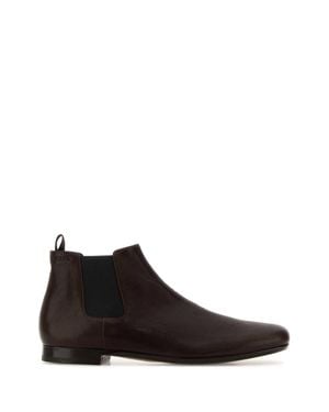 Prada Leather Ankle Boots - Brown