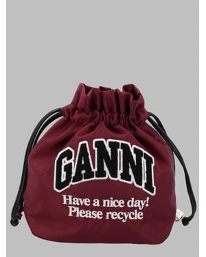 Ganni Drawstring Pouch Clutch - Red