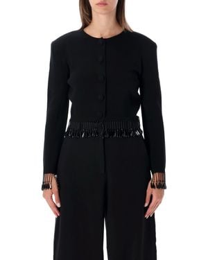By Malene Birger Cropped Button-Front Fringe Trim Cardigan - Black