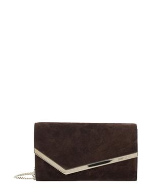 Jimmy Choo Emmie Suede Mini Clutch With Brass Details - Brown