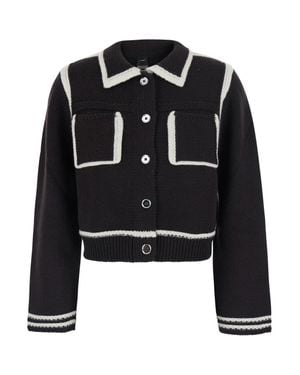 Pinko Wool Crop Jacket With Classic Collar & Contrasting Details - Black