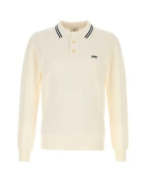 Autry Ivory Knit Polo Shirt - White