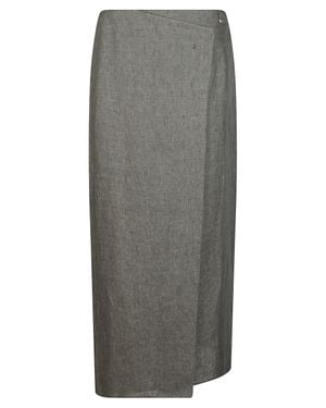 Herno Linen Skirt With Pockets And Asymmetric Hem - Gray