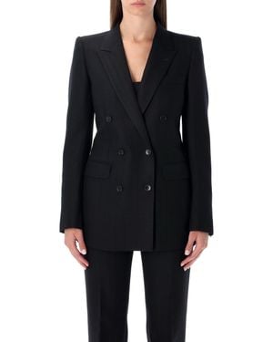 Tom Ford Harringbone Wool Double-Breasted Tailored Jacket - Black