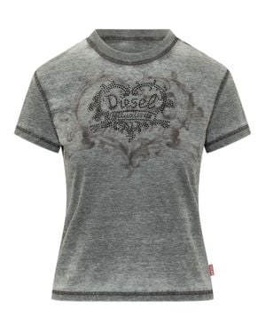 DIESEL Stylish T-Shirt With Front Applications - Gray