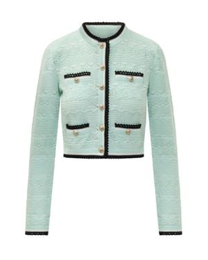Self-Portrait Knitted Round Neck Cardigan - Green