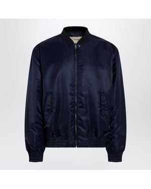 Valentino Garavani Shiny Zip-Up Bomber Jacket With Vlogo Detail - Blue