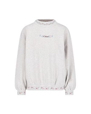 Chloé Inspired Cotton Ribbed Sweater With Embroidered Details - White
