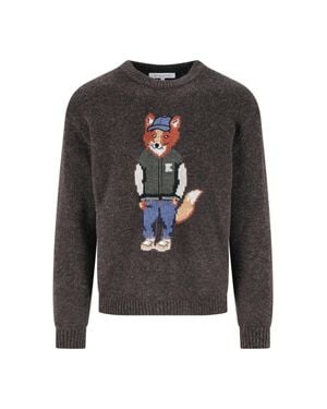 Maison Kitsuné Fox Graphic Knit Sweater - Gray