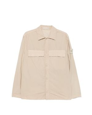 Stone Island Style Short-Sleeve Shirt With Signature Fabric Treatment - Natural