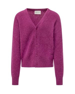 Ami Paris V-Neck Cardigan With Classic Knit Finish - Purple