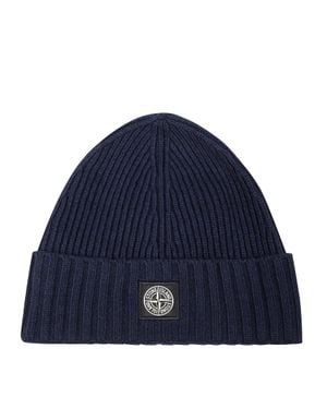 Stone Island Mini Badge Knit Beanie - Blue