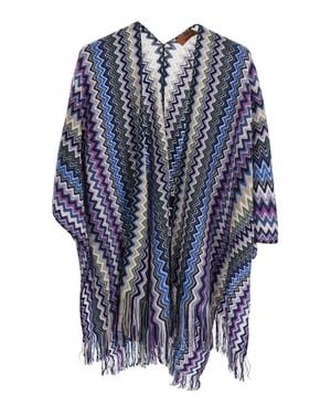 Missoni Wool & Polyester Cape With Scarf Collar - Blue