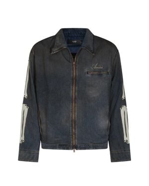 Amiri Vintage-Look Denim Jacket With Zip Pockets & Bones Patch - Black