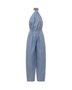 ANDAMANE Halter Neck Striped Jumpsuit - Blue
