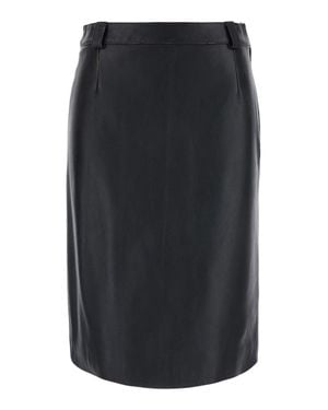 Grifoni Leather Skirt With Back Slit And Belt Loops - Black